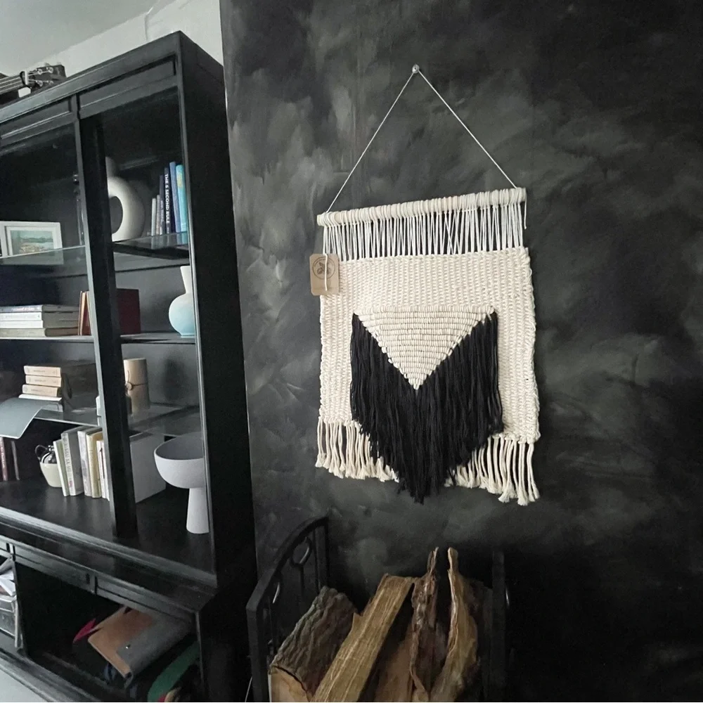 Large Modern Black and Ivory Macrame Wall Art